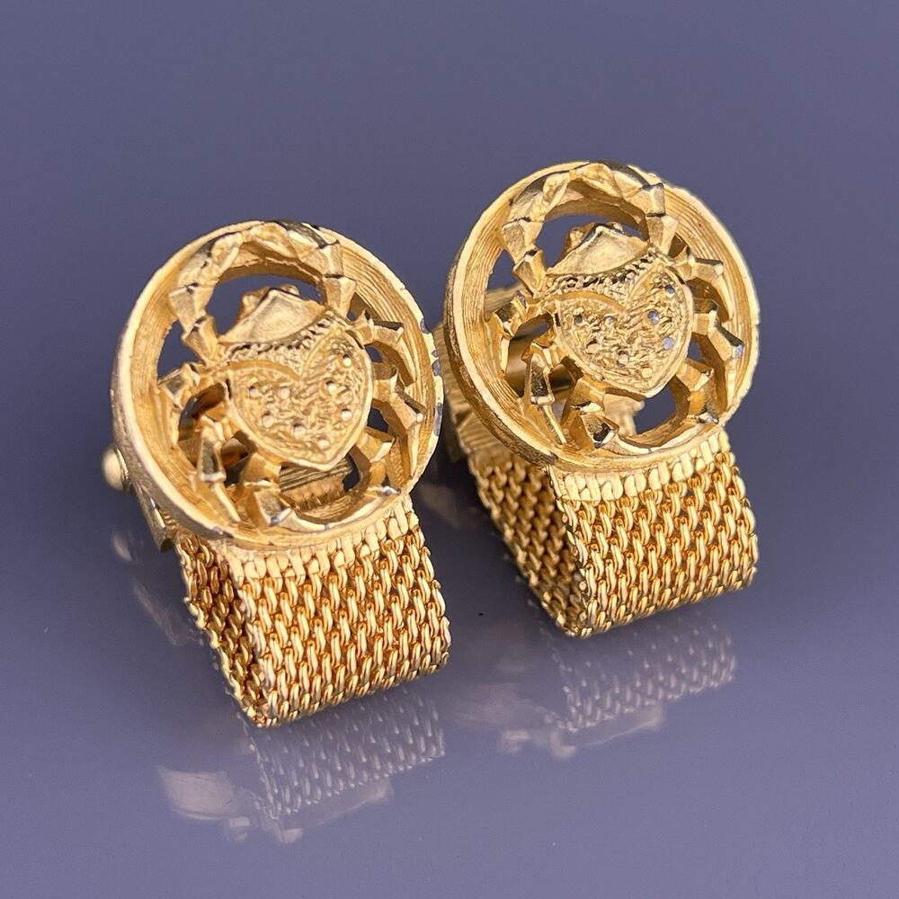 Crab Cancer Zodiac Gold Plated Cufflinks Wrap Around Water Sign Swank Vintage